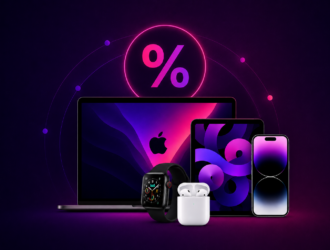 IPad, IPhone e um Mac juntos em uma composição que remete a desconto dos aparelhos