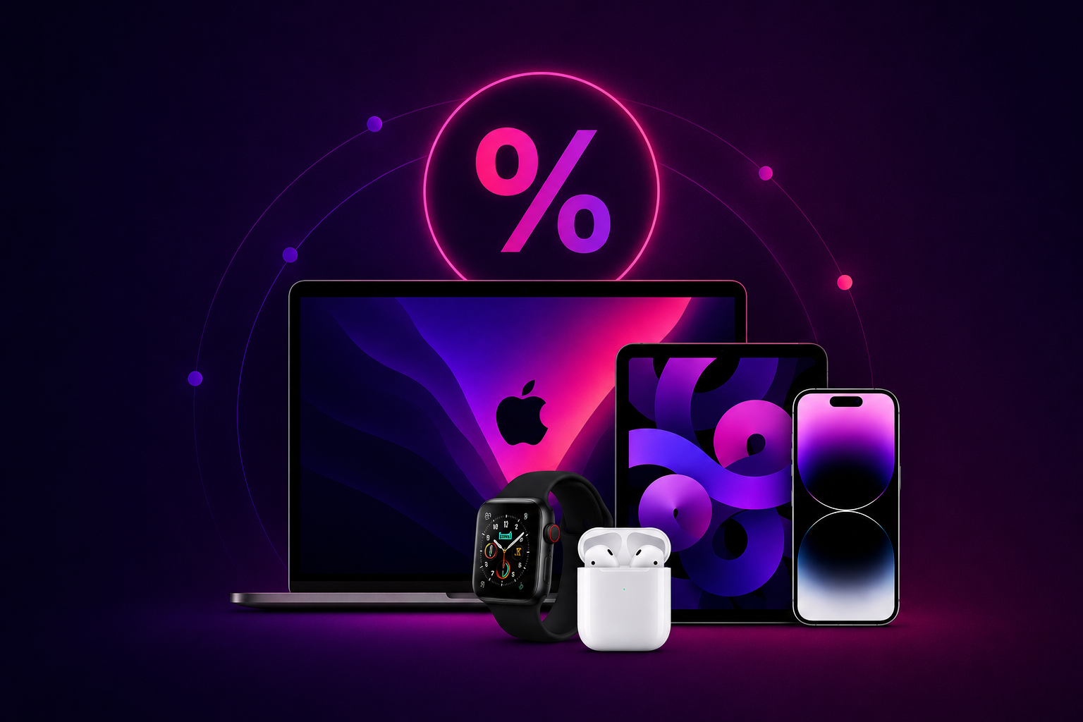 IPad, IPhone e um Mac juntos em uma composição que remete a desconto dos aparelhos