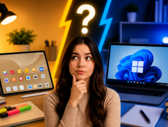 Uma estudante com a dúvida Tablet ou Notebook para Estudar